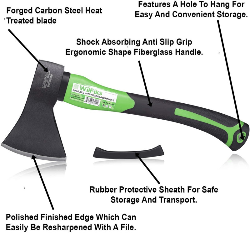 Wilfiks Chopping Axe, 15” Camping Outdoor Hatchet for Wood Splitting and Kindling, Forged Carbon Steel Heat Treated Hand Maul Tool, Fiberglass Shock Reduction Handle with Anti-Slip Grip Sporting Goods > Outdoor Recreation > Camping & Hiking > Camping Tools WilFiks   