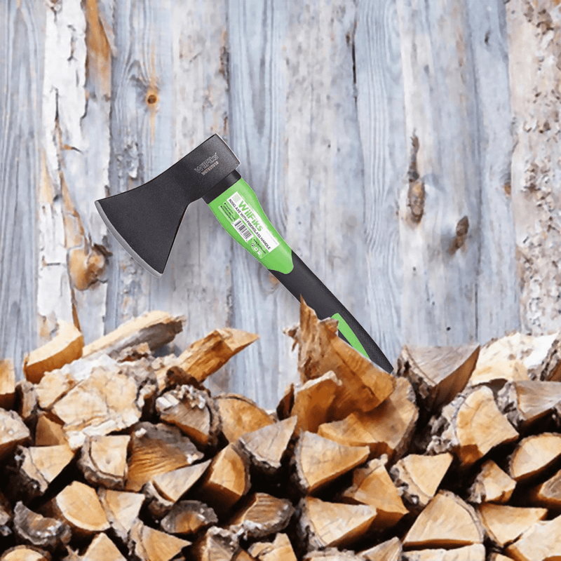 Wilfiks Chopping Axe, 15” Camping Outdoor Hatchet for Wood Splitting and Kindling, Forged Carbon Steel Heat Treated Hand Maul Tool, Fiberglass Shock Reduction Handle with Anti-Slip Grip