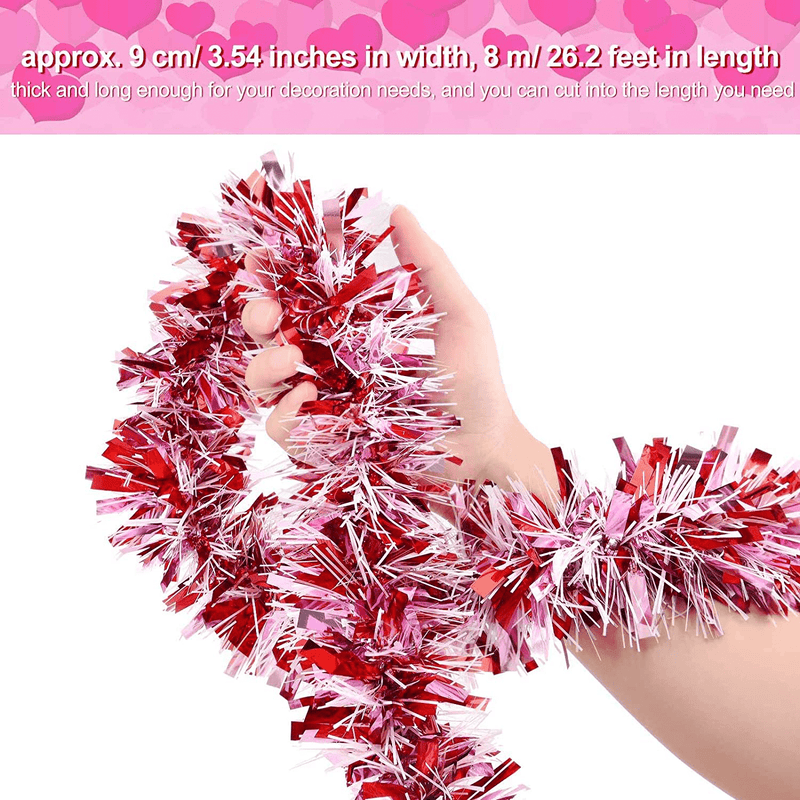 WILLBOND 26.2 Feet Valentines Tinsel Garland Metallic Shiny Hanging Garland Colorful Tinsel Garland Decoration for Valentines Party Indoor and Outdoor Decor (Red, Light Pink and White) Home & Garden > Decor > Seasonal & Holiday Decorations WILLBOND   