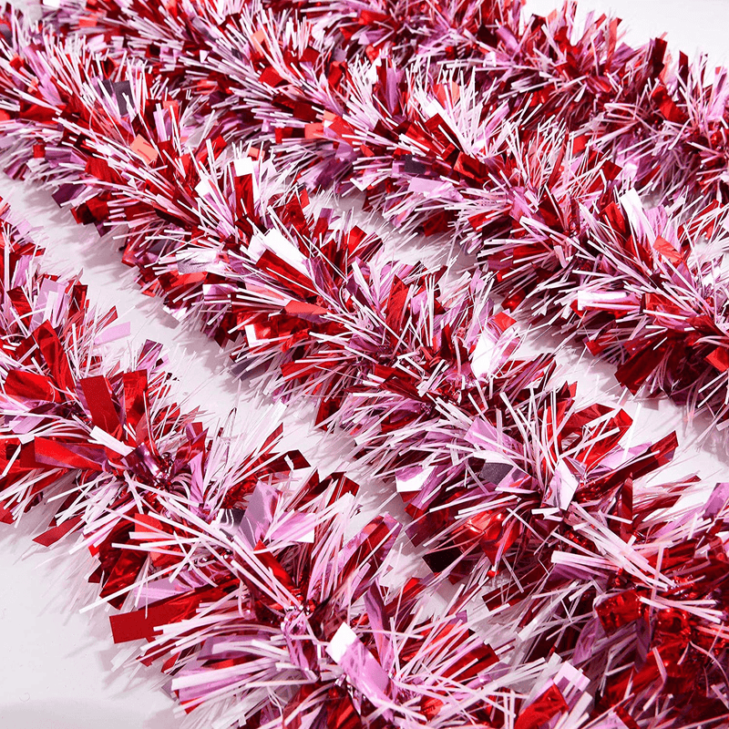 WILLBOND 26.2 Feet Valentines Tinsel Garland Metallic Shiny Hanging Garland Colorful Tinsel Garland Decoration for Valentines Party Indoor and Outdoor Decor (Red, Light Pink and White) Home & Garden > Decor > Seasonal & Holiday Decorations WILLBOND   