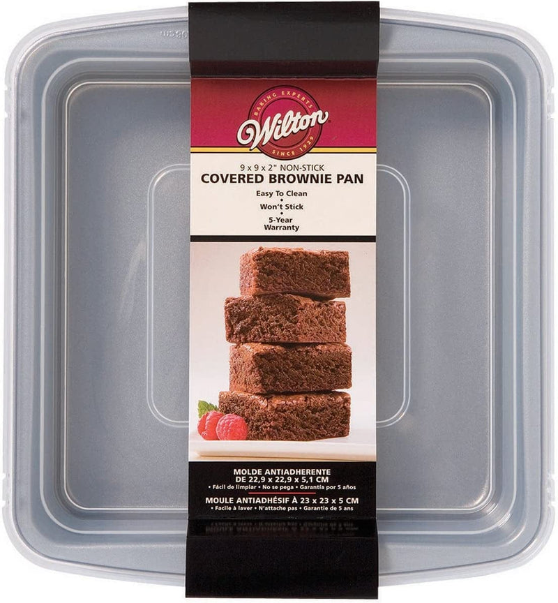 WILTON INDUSTRIES Wilton Recipe Right Non-Stick Square Brownie Baking Pan with Lid, for Transporting Your Dessert from Home to Party, X 9-Inch, 9" X 9", WHITE