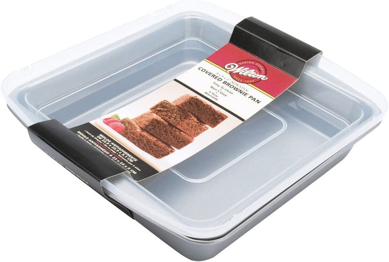 WILTON INDUSTRIES Wilton Recipe Right Non-Stick Square Brownie Baking Pan with Lid, for Transporting Your Dessert from Home to Party, X 9-Inch, 9" X 9", WHITE