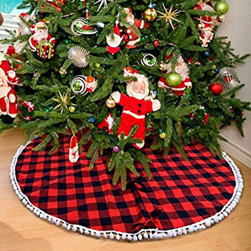 Windfall Christmas Tree Skirt Buffalo Plaid Red and Black Xmas Tree Skirt for Christmas Decorations Double Layers Eye-Catching Lightweight Xmas Tree Decorative Carpet Supplies for Home
