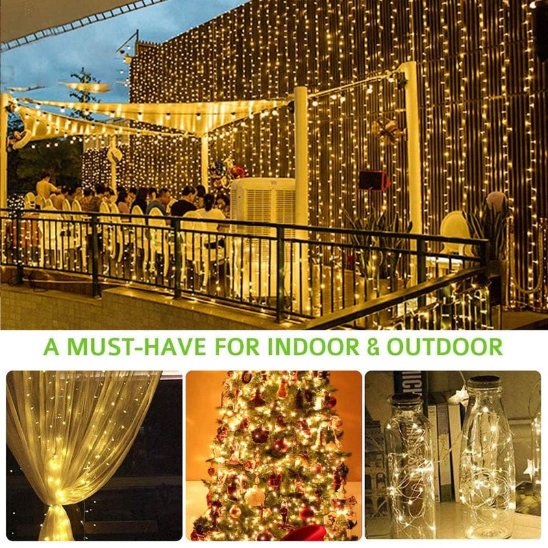 Window Curtain String Light, USB 8 Modes Setting 300 LED Curtain Fairy Lights with Remote Control Timer for Bedroom Home Garden Wall Wedding Party Outdoor Indoor (Cool/Warm White/Multicolor/Blue) Home & Garden > Decor > Seasonal & Holiday Decorations EEEKit   