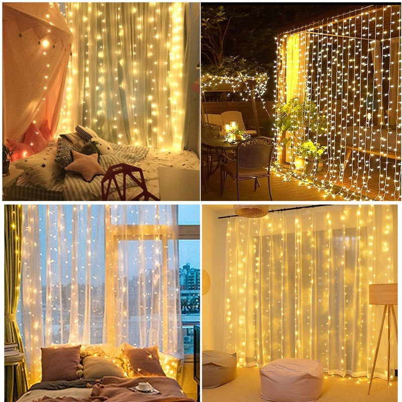 Window Curtain String Light, USB 8 Modes Setting 300 LED Curtain Fairy Lights with Remote Control Timer for Bedroom Home Garden Wall Wedding Party Outdoor Indoor (Cool/Warm White/Multicolor/Blue) Home & Garden > Decor > Seasonal & Holiday Decorations EEEKit   