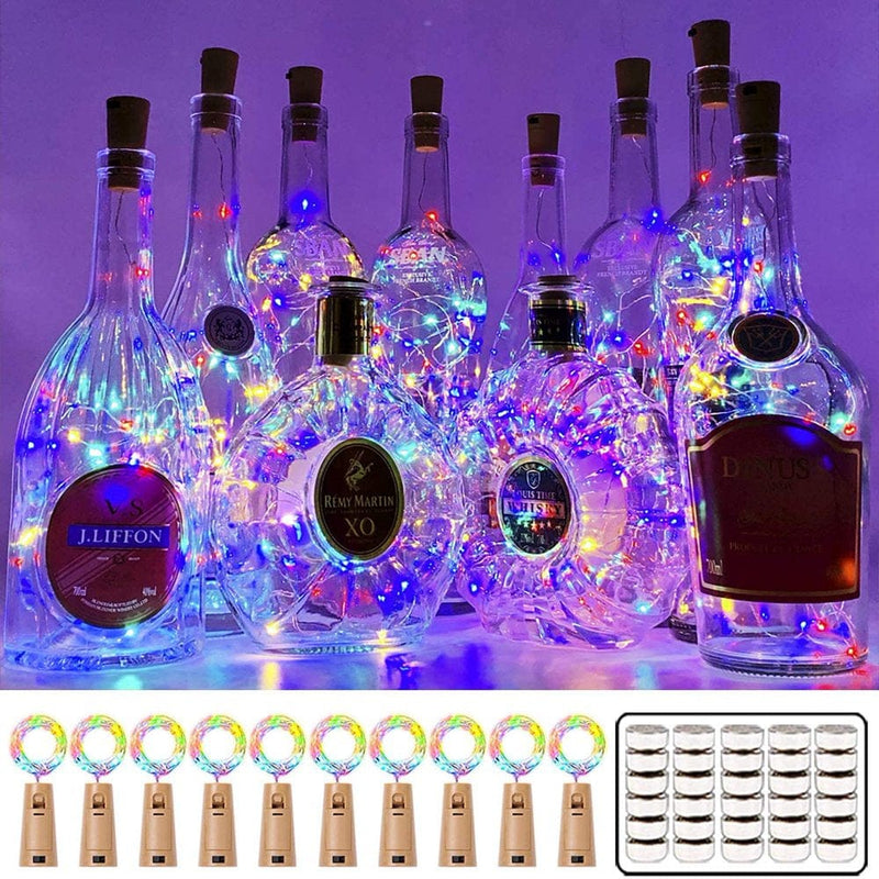 Wine Bottle Lights with Cork, 10 Pack Battery Operated LED Cork Shape Silver Wire Colorful Fairy Mini String Lights for Valentine'S Day, DIY, Party, Decor, Christmas, Wedding, Cold White Home & Garden > Decor > Seasonal & Holiday Decorations Keimprove RGB  