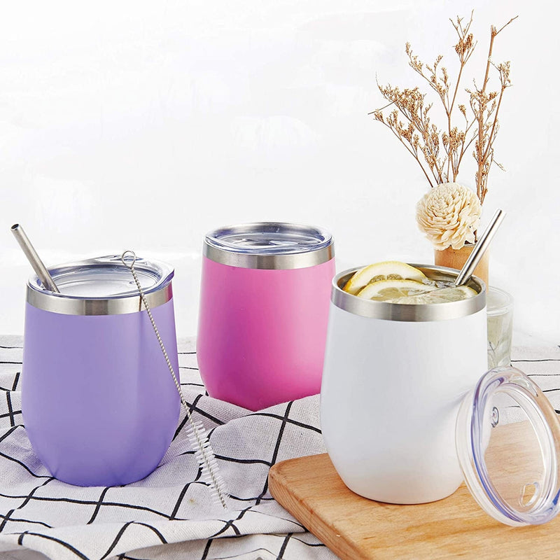 Wine Tumbler Cup Coffee Mug: 12Oz Travel Insulated Tumbler with Lid & Straw, Stainless Steel Vacuum Double Wall-Gift for Women, Men, Mom, Dad, Friend (White) Home & Garden > Kitchen & Dining > Tableware > Drinkware HITSLAM   