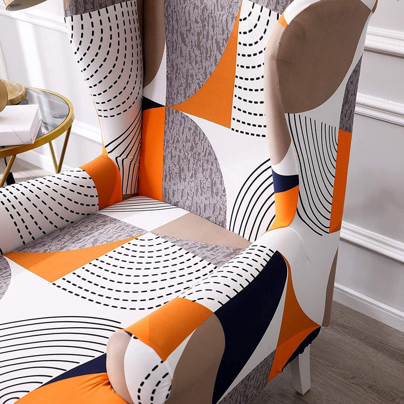 Wing Chair Covers, YBENWL 2 Pieces Stretch Geometric Printed Wingback Chair Slipcovers Elastic Polyester Spandex Fabric Stretch Sofa Armchair Slipcovers Washable Furniture Protector (Colourful) Home & Garden > Decor > Chair & Sofa Cushions YBENWL   