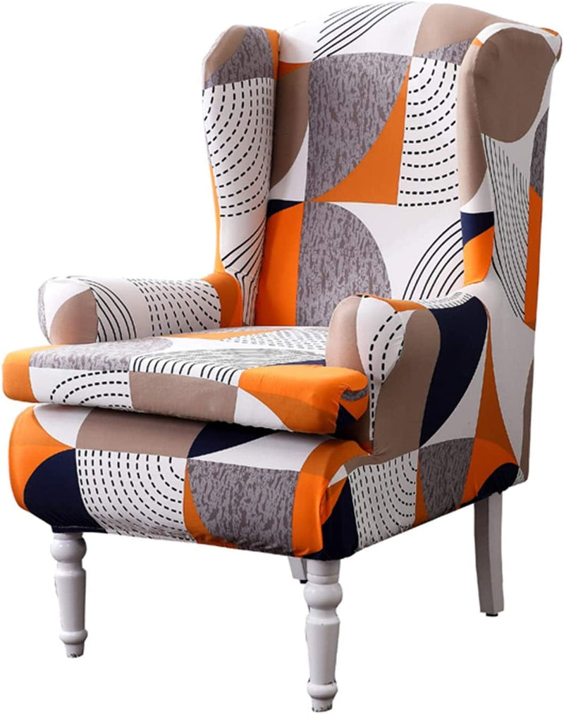Wing Chair Covers, YBENWL 2 Pieces Stretch Geometric Printed Wingback Chair Slipcovers Elastic Polyester Spandex Fabric Stretch Sofa Armchair Slipcovers Washable Furniture Protector (Colourful)