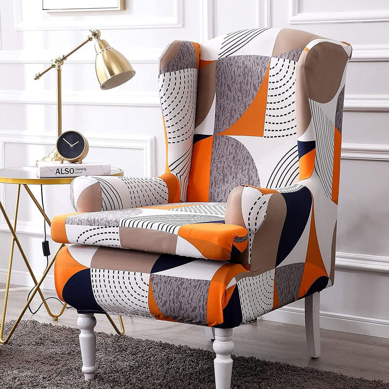Wing Chair Covers, YBENWL 2 Pieces Stretch Geometric Printed Wingback Chair Slipcovers Elastic Polyester Spandex Fabric Stretch Sofa Armchair Slipcovers Washable Furniture Protector (Colourful) Home & Garden > Decor > Chair & Sofa Cushions YBENWL   