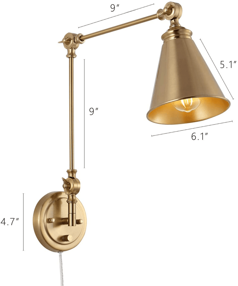 WINGBO Gold Swing Arm Wall Lamp Set of 2, Modern Adjustable Wall Mounted Sconce, Warm Brass Finish Home & Garden > Lighting > Lighting Fixtures > Wall Light Fixtures KOL DEALS   