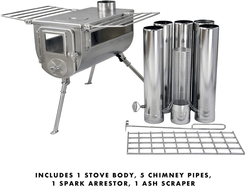 WINNERWELL Woodlander Double-View Large Tent Stove | Portable Wood Burning Tent Stove for Tents, Shelters, and Camping | 1500 Cubic Inch Firebox | Stainless Steel Construction | Includes Chimney Pipe Sporting Goods > Outdoor Recreation > Camping & Hiking > Tent Accessories Winnerwell Manufacturing   