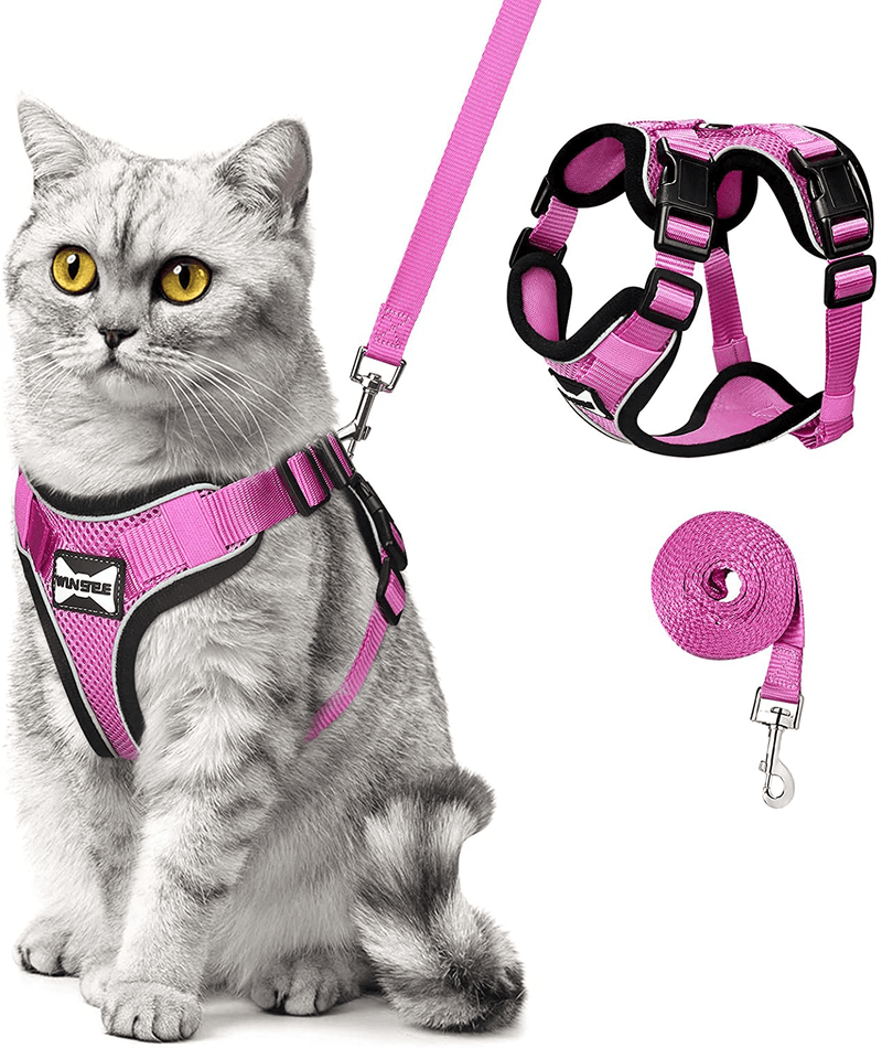 WINSEE Cat Harness and Leash Set Escape Proof Safe Cat Vest Harness for Walking Outdoor Reflective Adjustable Soft Mesh Pet Harness Easy Control Breathable Jacket for Small Medium Large Cats Animals & Pet Supplies > Pet Supplies > Cat Supplies > Cat Apparel WINSEE Pink XS:Neck 8-15"｜Chest 11-18" 