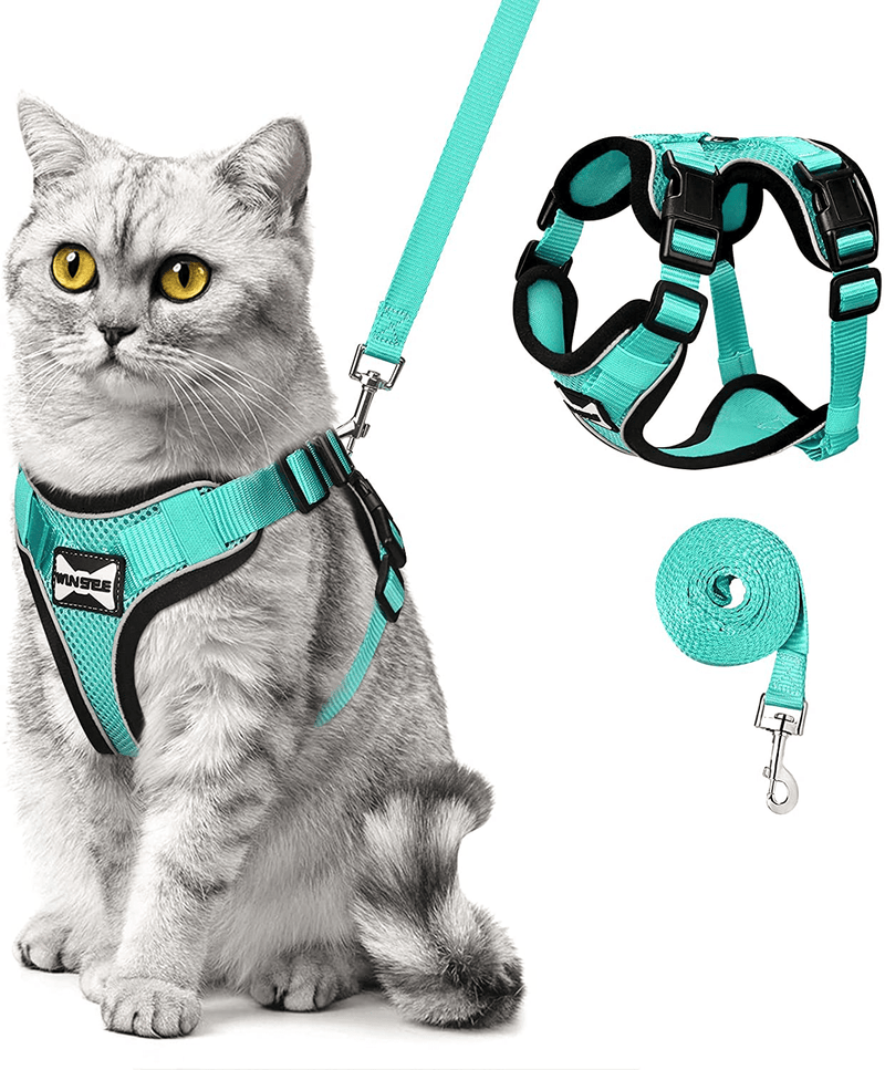 WINSEE Cat Harness and Leash Set Escape Proof Safe Cat Vest Harness for Walking Outdoor Reflective Adjustable Soft Mesh Pet Harness Easy Control Breathable Jacket for Small Medium Large Cats Animals & Pet Supplies > Pet Supplies > Cat Supplies > Cat Apparel WINSEE Emerald XS:Neck 8-15"｜Chest 11-18" 