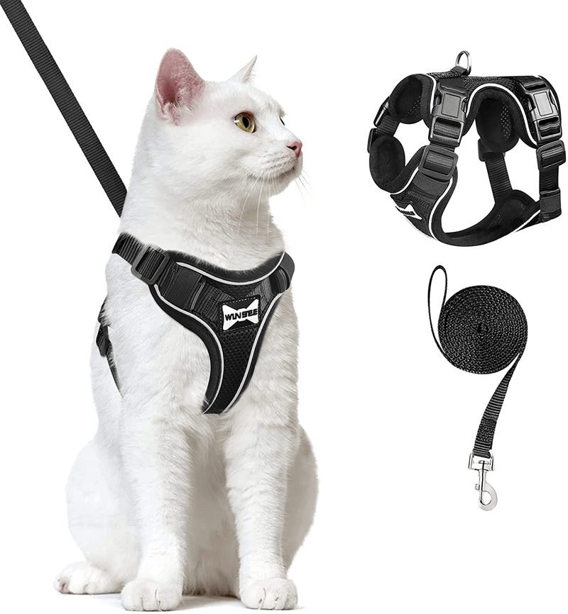 WINSEE Cat Harness and Leash Set Escape Proof Safe Cat Vest Harness for Walking Outdoor Reflective Adjustable Soft Mesh Pet Harness Easy Control Breathable Jacket for Small Medium Large Cats Animals & Pet Supplies > Pet Supplies > Cat Supplies > Cat Apparel WINSEE Black S:Neck 9-18"｜Chest 13-22" 
