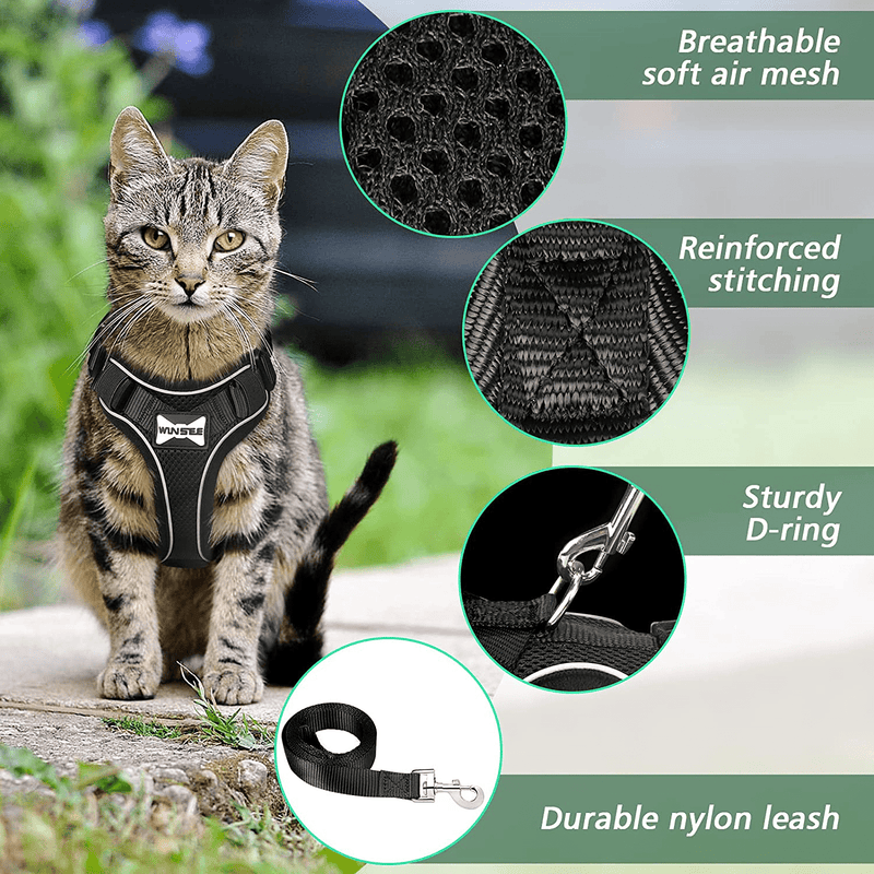 WINSEE Cat Harness and Leash Set Escape Proof Safe Cat Vest Harness for Walking Outdoor Reflective Adjustable Soft Mesh Pet Harness Easy Control Breathable Jacket for Small Medium Large Cats Animals & Pet Supplies > Pet Supplies > Cat Supplies > Cat Apparel WINSEE   