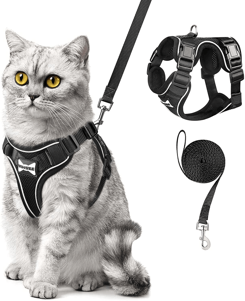 WINSEE Cat Harness and Leash Set Escape Proof Safe Cat Vest Harness for Walking Outdoor Reflective Adjustable Soft Mesh Pet Harness Easy Control Breathable Jacket for Small Medium Large Cats Animals & Pet Supplies > Pet Supplies > Cat Supplies > Cat Apparel WINSEE Black XS:Neck 8-15"｜Chest 11-18" 