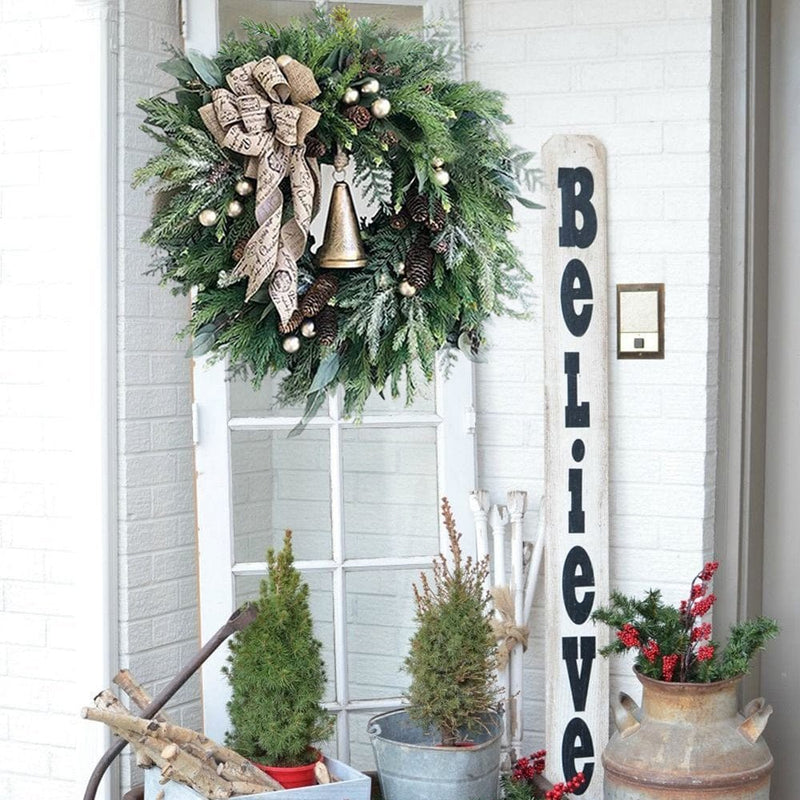 Winter Christmas Wreath for Front Door, Artificial Holiday Pine Wreaths with Pine Cone Needle Red Berry White Flower, Rustic Farmhouse Decoration for Xmas Home Party Indoor Outside Home & Garden > Decor > Seasonal & Holiday Decorations& Garden > Decor > Seasonal & Holiday Decorations Avail   