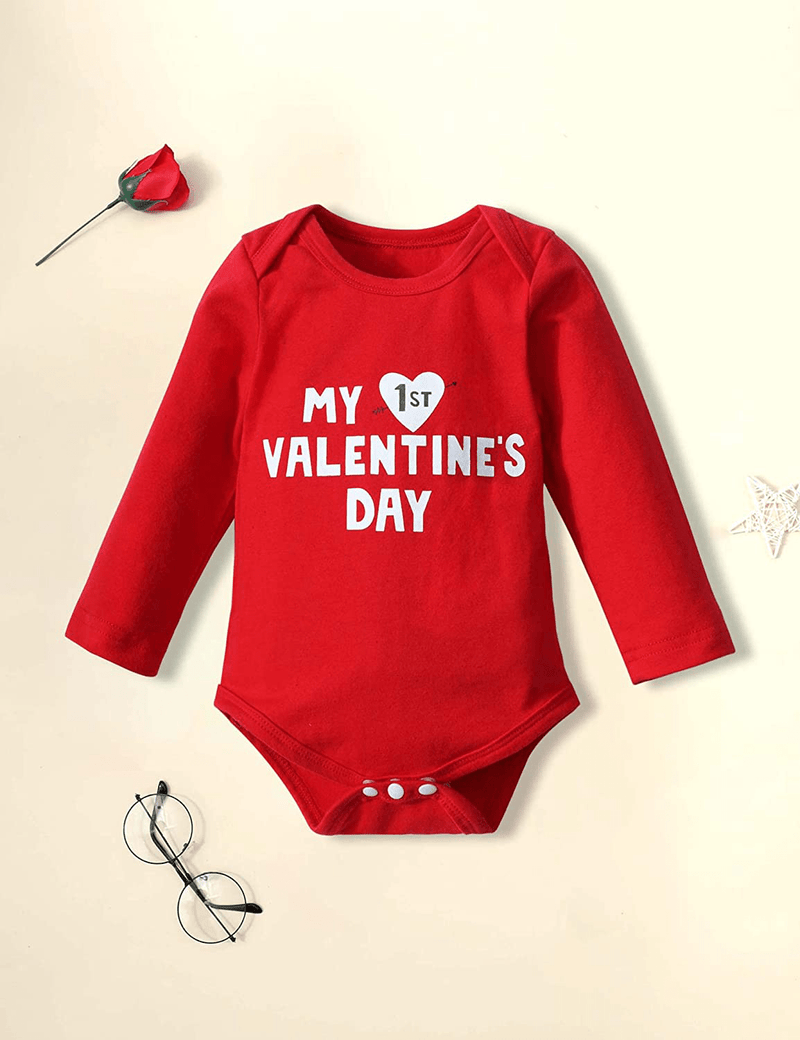WIQI Newborn Infant Baby Boys My First Valentine’S Day Outfit Long Sleeve Romper Heart Breaker Bib Pants Home & Garden > Decor > Seasonal & Holiday Decorations WIQI   