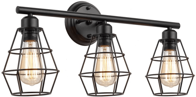 Wire Cage Wall Sconce, KOONTING 2 Pack Industrial Wall Lamp with Plug-in Cord and On Off Toggle Switch, Vintage Style E26 Base Metal Wall Light Fixture for Headboard Bedroom Garage Porch Mirror Home & Garden > Lighting > Lighting Fixtures > Wall Light Fixtures KOONTING 3-light Vanity Light  