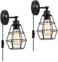 Wire Cage Wall Sconce, KOONTING 2 Pack Industrial Wall Lamp with Plug-in Cord and On Off Toggle Switch, Vintage Style E26 Base Metal Wall Light Fixture for Headboard Bedroom Garage Porch Mirror Home & Garden > Lighting > Lighting Fixtures > Wall Light Fixtures KOONTING 2 Pack Wall Light  