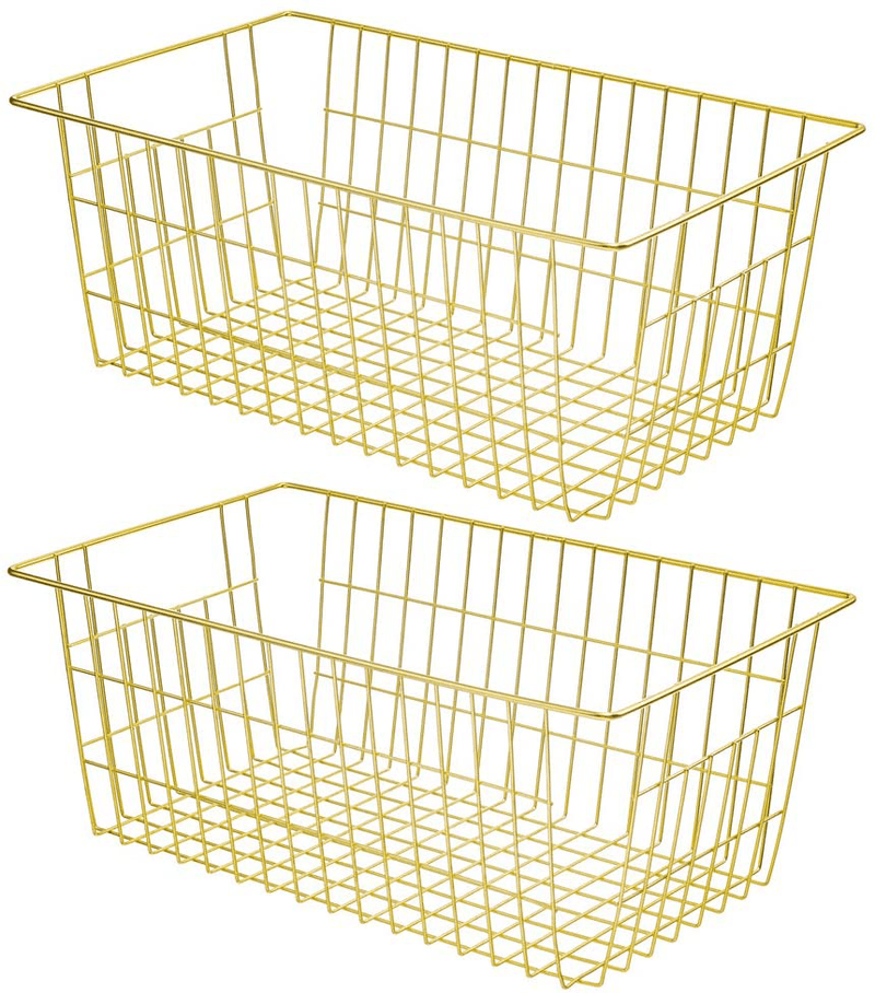 Wire Metal Baskets - Farmhouse Organizer Storage Bins Large Organizer Bins for Shelf Storage, Office, Bathroom, Pantry Organization Storage Bins Rack with Handles-Set of 6