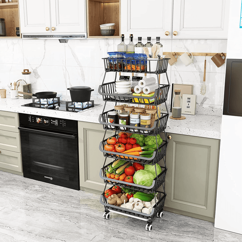 Wisdom Star 6 Tier Fruit Vegetable Basket for Kitchen, Fruit Vegetable Storage Cart, Vegetable Basket Bins for Onions and Potatoes, Wire Storage Basket Organizer Utility Cart with Wheels, Black Home & Garden > Kitchen & Dining > Food Storage Wisdom Star   