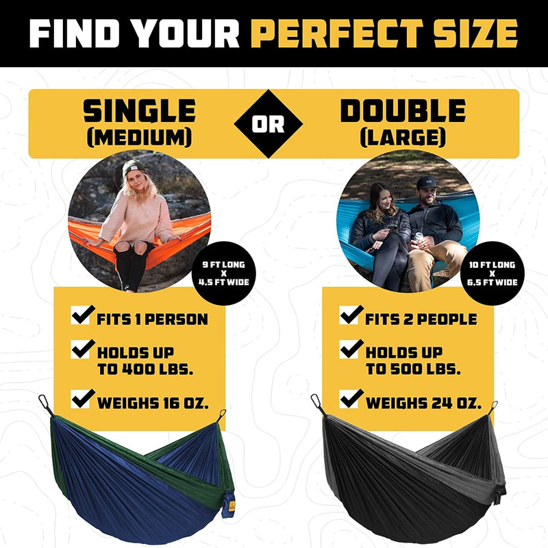 Wise Owl Outfitters Camping Hammock - Portable Hammock Single or Double Hammock Camping Accessories for Outdoor, Indoor W/ Tree Straps Sporting Goods > Outdoor Recreation > Winter Sports & Activities Wise Owl Outfitters   