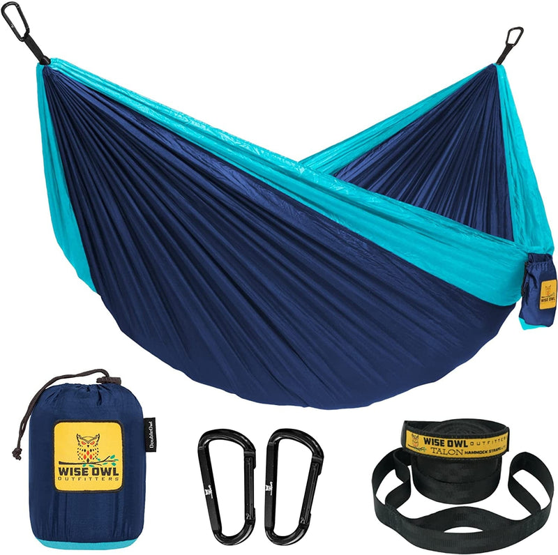 Wise Owl Outfitters Camping Hammock - Portable Hammock Single or Double Hammock Camping Accessories for Outdoor, Indoor W/ Tree Straps Sporting Goods > Outdoor Recreation > Winter Sports & Activities Wise Owl Outfitters Navy & Lt Blue Large 