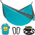 Wise Owl Outfitters Camping Hammock - Portable Hammock Single or Double Hammock Camping Accessories for Outdoor, Indoor W/ Tree Straps Sporting Goods > Outdoor Recreation > Winter Sports & Activities Wise Owl Outfitters Blue & Grey Medium 