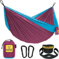 Wise Owl Outfitters Camping Hammock - Portable Hammock Single or Double Hammock Camping Accessories for Outdoor, Indoor W/ Tree Straps Sporting Goods > Outdoor Recreation > Winter Sports & Activities Wise Owl Outfitters Fuchsia & Sky Blue Large 