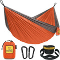 Wise Owl Outfitters Camping Hammock - Portable Hammock Single or Double Hammock Camping Accessories for Outdoor, Indoor W/ Tree Straps Sporting Goods > Outdoor Recreation > Winter Sports & Activities Wise Owl Outfitters Orange & Grey Medium 