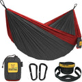 Wise Owl Outfitters Camping Hammock - Portable Hammock Single or Double Hammock Camping Accessories for Outdoor, Indoor W/ Tree Straps Sporting Goods > Outdoor Recreation > Winter Sports & Activities Wise Owl Outfitters Charcoal & Red Medium 