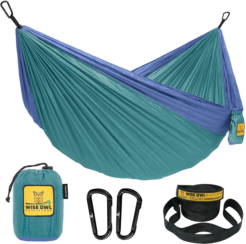 Wise Owl Outfitters Camping Hammock - Portable Hammock Single or Double Hammock Camping Accessories for Outdoor, Indoor W/ Tree Straps Sporting Goods > Outdoor Recreation > Winter Sports & Activities Wise Owl Outfitters Sea Green & Pacific Blue Large 