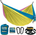 Wise Owl Outfitters Camping Hammock - Portable Hammock Single or Double Hammock Camping Accessories for Outdoor, Indoor W/ Tree Straps Sporting Goods > Outdoor Recreation > Winter Sports & Activities Wise Owl Outfitters Yellow & Blue Large 