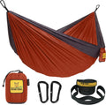 Wise Owl Outfitters Camping Hammock - Portable Hammock Single or Double Hammock Camping Accessories for Outdoor, Indoor W/ Tree Straps Sporting Goods > Outdoor Recreation > Winter Sports & Activities Wise Owl Outfitters Burnt Orange & Charcoal Grey Large 