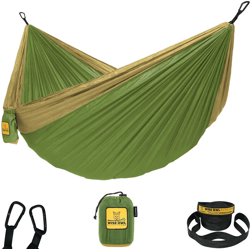 Wise Owl Outfitters Camping Hammocks - Portable Hammock Single or Double Hammock for Outdoor, Indoor w/ Tree Straps - Backpacking, Travel, and Camping Gear Home & Garden > Lawn & Garden > Outdoor Living > Hammocks Wise Owl Outfitters Green & Khaki Large 