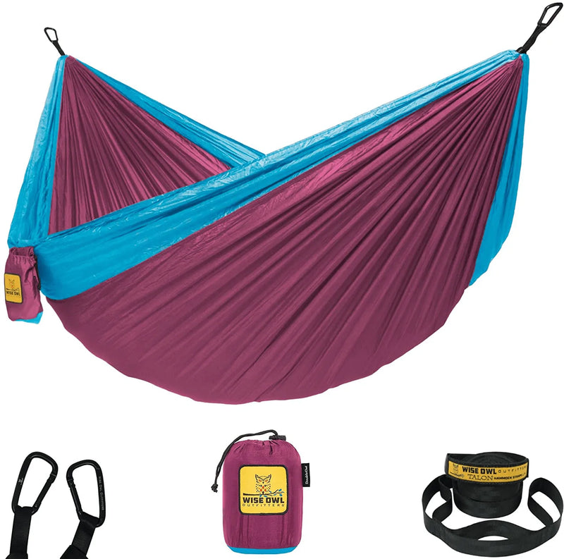 Wise Owl Outfitters Camping Hammocks - Portable Hammock Single or Double Hammock for Outdoor, Indoor w/ Tree Straps - Backpacking, Travel, and Camping Gear Home & Garden > Lawn & Garden > Outdoor Living > Hammocks Wise Owl Outfitters Fuchsia & Sky Blue Large 