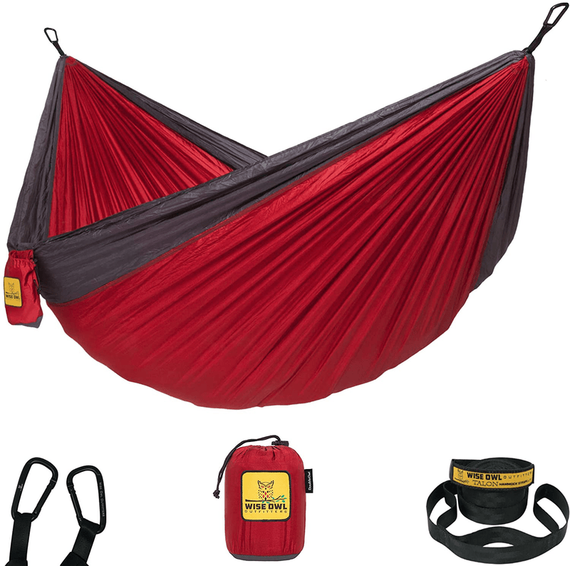 Wise Owl Outfitters Camping Hammocks - Portable Hammock Single or Double Hammock for Outdoor, Indoor w/ Tree Straps - Backpacking, Travel, and Camping Gear Home & Garden > Lawn & Garden > Outdoor Living > Hammocks Wise Owl Outfitters Red & Charcoal Large 