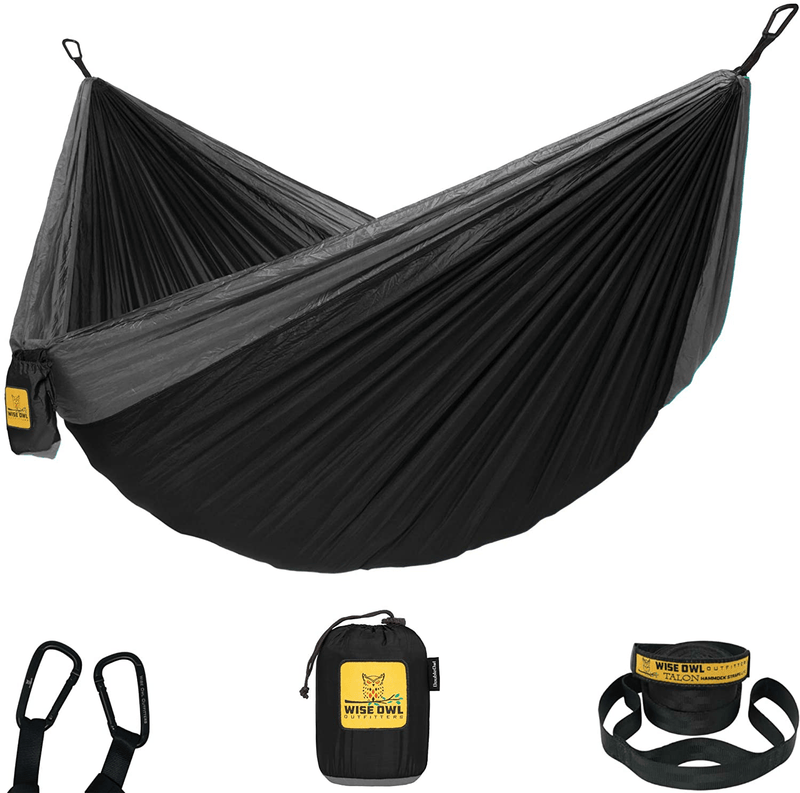 Wise Owl Outfitters Camping Hammocks - Portable Hammock Single or Double Hammock for Outdoor, Indoor w/ Tree Straps - Backpacking, Travel, and Camping Gear Home & Garden > Lawn & Garden > Outdoor Living > Hammocks Wise Owl Outfitters Black & Grey Large 