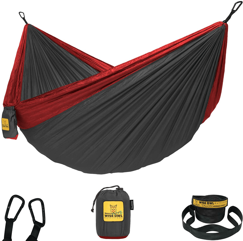 Wise Owl Outfitters Camping Hammocks - Portable Hammock Single or Double Hammock for Outdoor, Indoor w/ Tree Straps - Backpacking, Travel, and Camping Gear Home & Garden > Lawn & Garden > Outdoor Living > Hammocks Wise Owl Outfitters Charcoal & Red Medium 