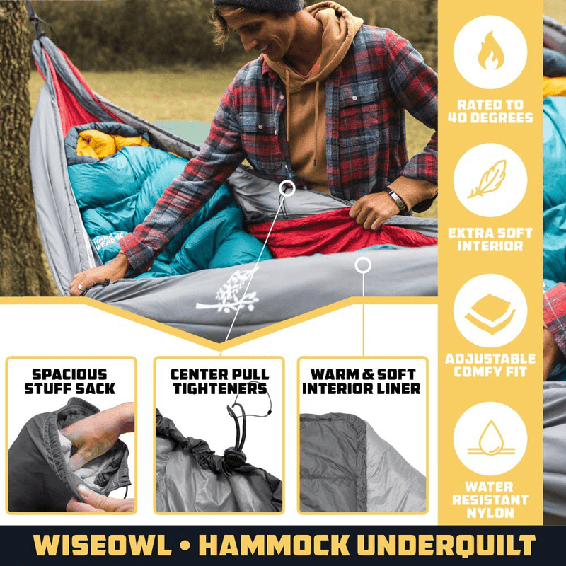 Wise Owl Outfitters Hammock Underquilt - Insulated Down Underquilt for Outdoor, Indoor, Single & Double Camping Hammocks, Charcoal Grey & Light Grey Home & Garden > Lawn & Garden > Outdoor Living > Hammocks Wise Owl Outfitters   