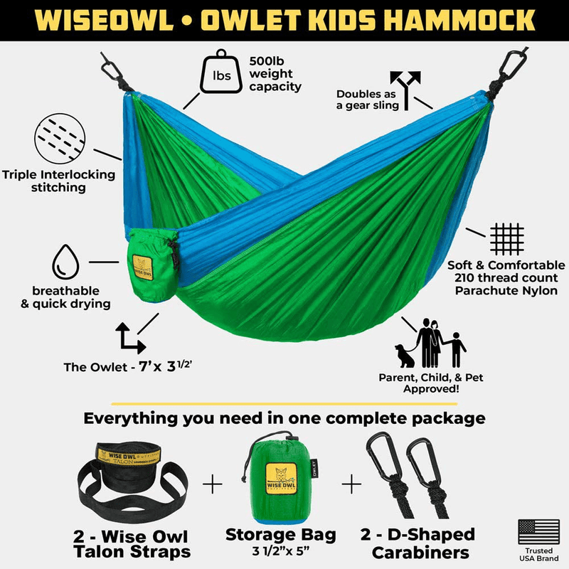 Wise Owl Outfitters Kids Hammock - Small, Portable Camping Hammock for Kids & Toddlers w/ Tree Straps and Carabiners for Indoor/Outdoor Use
