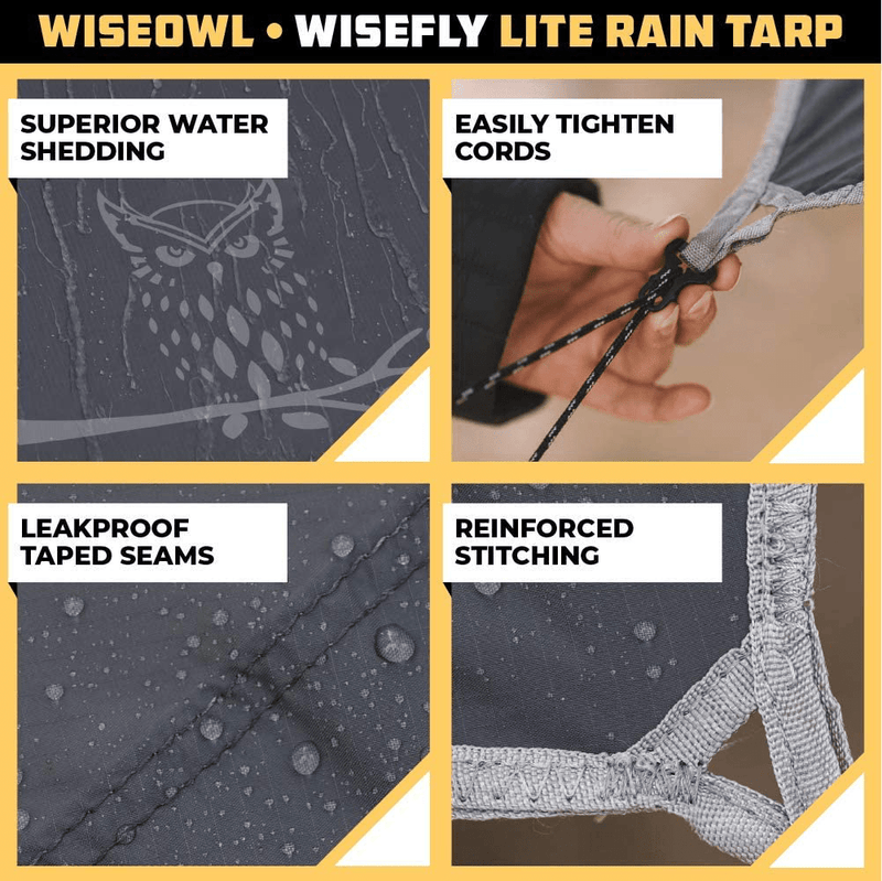 Wise Owl Outfitters Rain Camping Tarp - 11 X 9 Ft Lightweight & Waterproof Hammock Tarp W/ Easy Setup - Backpacking, Hiking, and Camping Gear, Grey Sporting Goods > Outdoor Recreation > Camping & Hiking > Tent Accessories Wise Owl Outfitters   