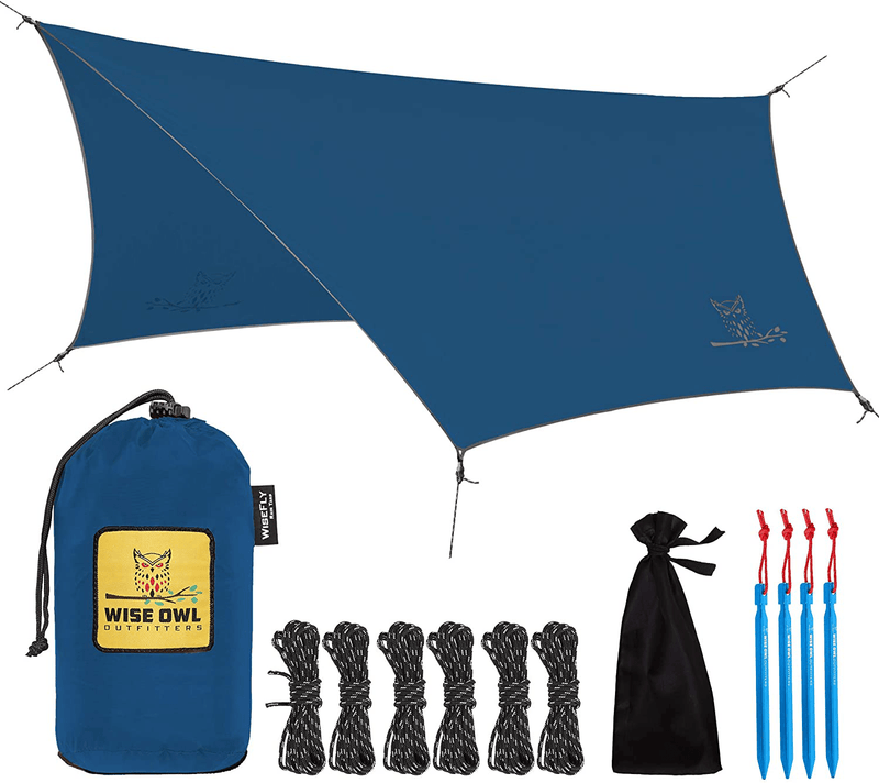 Wise Owl Outfitters Rain Camping Tarp - 11 X 9 Ft Lightweight & Waterproof Hammock Tarp W/ Easy Setup - Backpacking, Hiking, and Camping Gear, Grey Sporting Goods > Outdoor Recreation > Camping & Hiking > Tent Accessories Wise Owl Outfitters Blue  