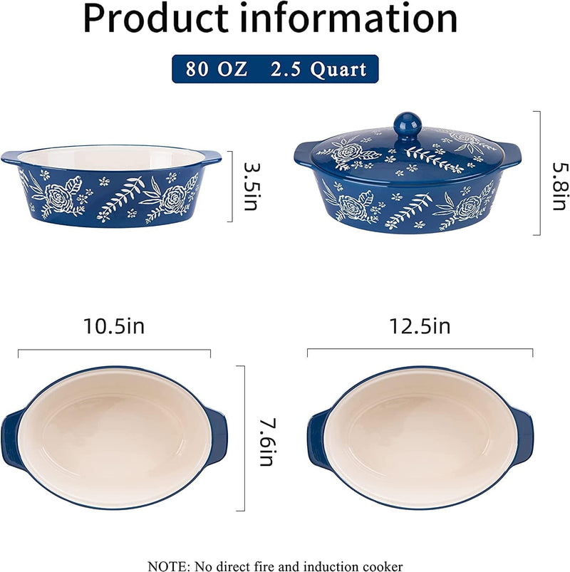 Wisenvoy Casserole Dish with Lid Casserole Dish Baking Dish Lasagna Pan Baking Dishes for Oven Casserole Dish Set