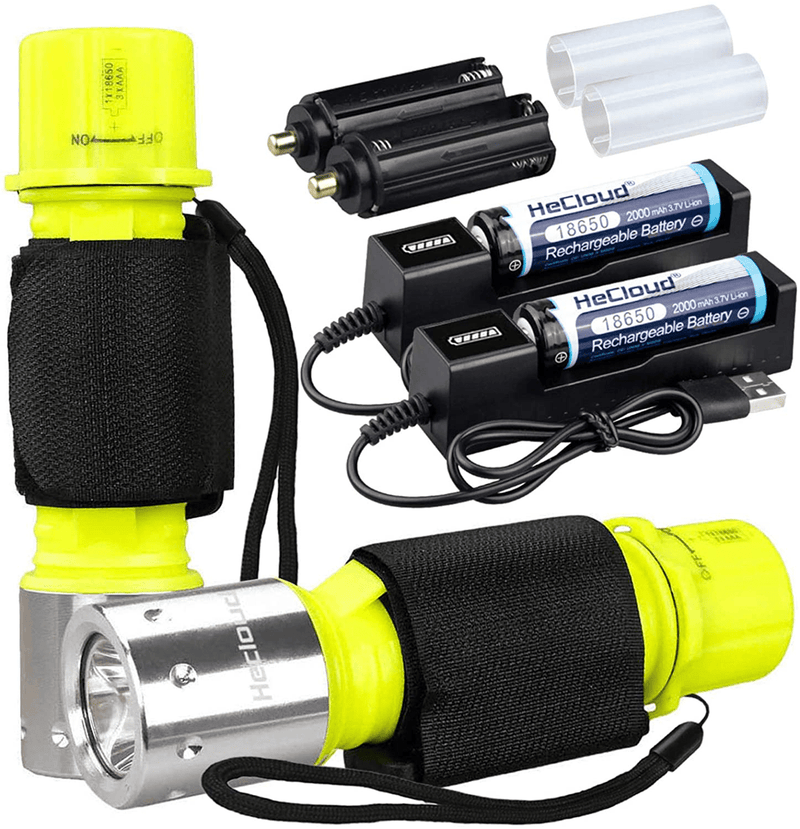 WishDeal 2 Pack Diving Flashlight Underwater LED Scuba Dive Lights Super Bright IPX8 Waterproof 3 Modes for Outdoor Activities with Rechargeable Battery and Charger Hardware > Tools > Flashlights & Headlamps > Flashlights WishDeal Default Title  