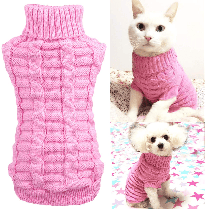 Wiz BBQT Knitted Braid Plait Turtleneck Sweater Knitwear Outerwear for Dogs & Cats Animals & Pet Supplies > Pet Supplies > Cat Supplies > Cat Apparel Wiz BBQT Pink Small 