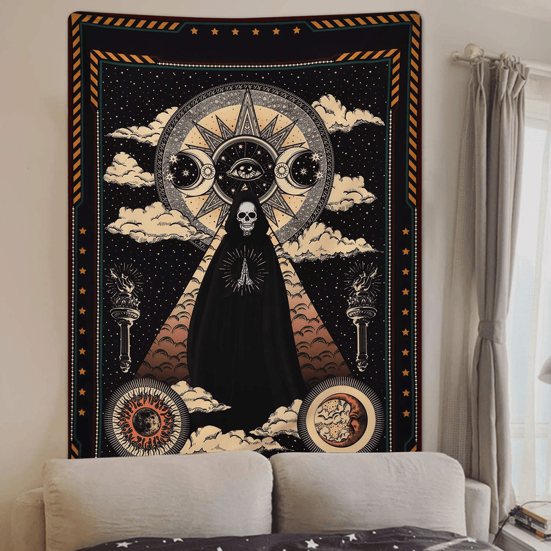 Wizard Skull Tapestry Solar Iris Tapestry Sun and Moon Tapestry Star and Cloud Tapestry Tarot Tapestry for Room Home & Garden > Decor > Artwork > Decorative Tapestries Sevenstars Wizard Skull 70.9ʺ x 92.5ʺ 