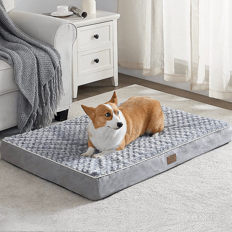 WNPETHOME Orthopedic Large Dog Bed, Dog Bed for Large Dogs with Egg Foam Crate Pet Bed with Soft Rose Plush Waterproof Dog Bed Cover Washable Removable Animals & Pet Supplies > Pet Supplies > Dog Supplies > Dog Beds WNPETHOME Grey 36 x 27 x 3 inch 